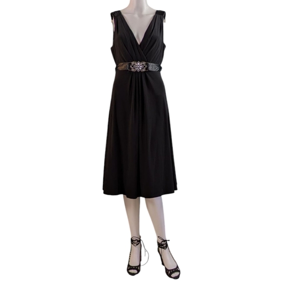 Scarlett Nite Cocktail Dress With Satin Belt, Rhinestone Center Detail - Picture 4 of 15